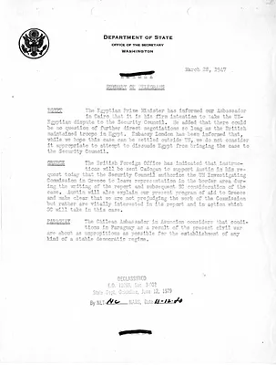 Memorandum, State Department Summary of Telegrams