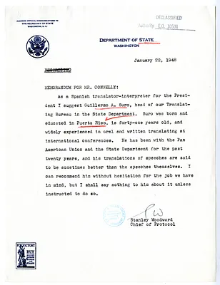 Memorandum from Stanley Woodward to Matthew Connelly