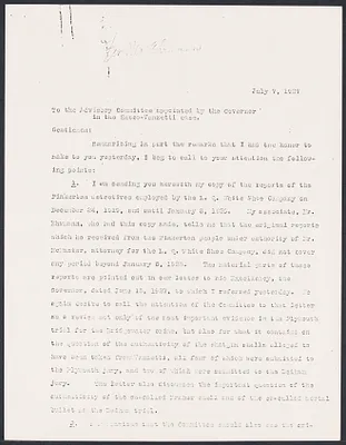 Herbert Brutus Ehrmann Papers, 1906-1970. Sacco-Vanzetti. Xerox copies of important letters. Box 9, Folder 4, Harvard Law School Library, Historical & Special Collections
