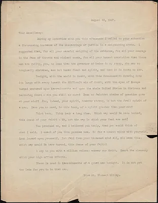 Edna St. Vincent Millay typed letter (copy) to [Alvan T. Fuller], Boston, Mass., August 22, 1927
