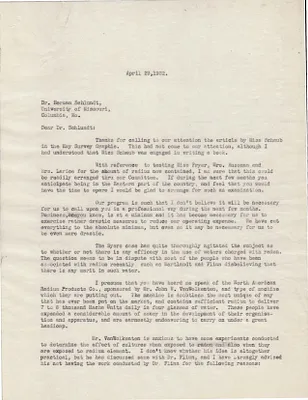 Letters Sent to Dr. Herman Schlundt, April 29, 1932