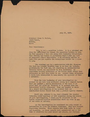 Gardner Jackson typed letter (copy) to Alvan T. Fuller, Boston, Mass., July 23, 1927