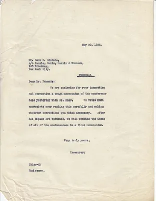 Memorandum to Dean S. Edmonds, May 20, 1926