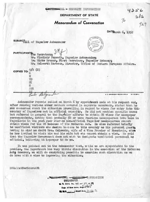 Memorandum of Conversation with Secretary of State Dean Acheson, Ambassador of Yugoslavia Vladimir Popovic, Dr. Mirko Bruno, and Walworth Barbour