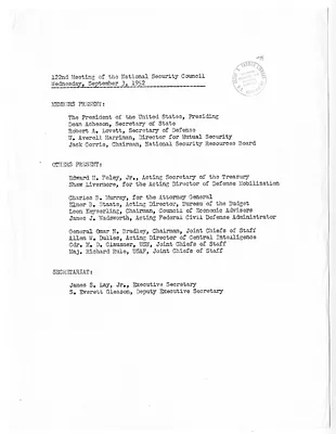 Attendees for the One Hundred and Twenty-Second Meeting of the National Security Council
