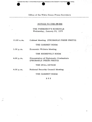President's Schedule for January 29, 1975