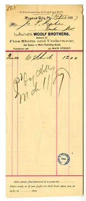 Bill and Receipt from Woolf Brothers to George P. Gates