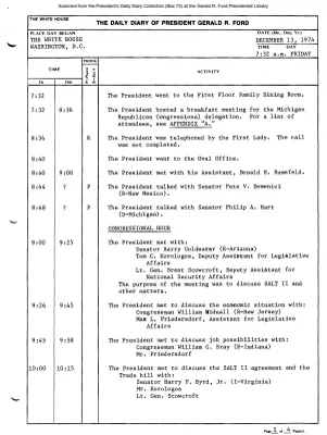 President Gerald R. Ford's Daily Diary, December 13, 1974
