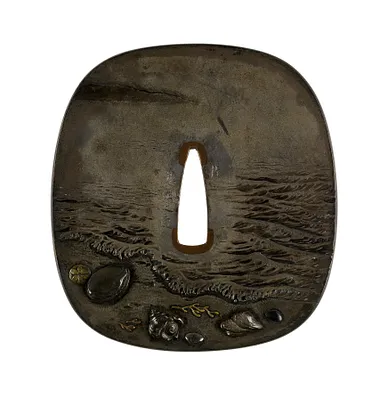 Tsuba witha Scene of Whale Hunting
