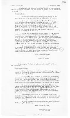Press Release, Correspondence Between President Harry S. Truman and Stanley Woodward