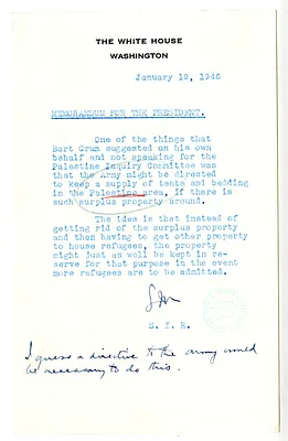 Memorandum from Samuel Rosenman to President Harry S. Truman