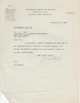 Letters Received to C.B. Lee, February 17, 1931