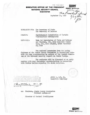 Memorandum from James Lay to Secretary of State Dean Acheson and Secretary of Defense Robert Lovett with Attachment