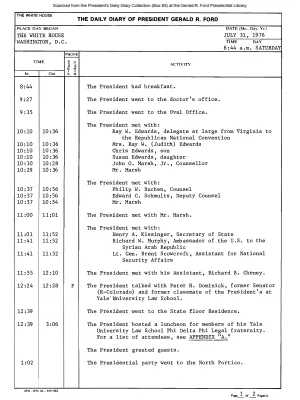 President Gerald R. Ford's Daily Diary, July 31, 1976