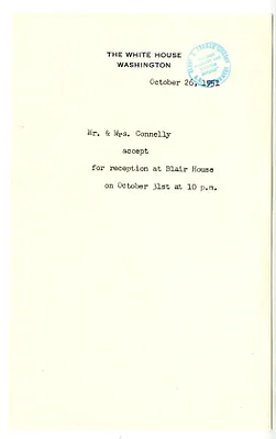 Invitation Reply from Mr. and Mrs. Matthew Connelly to the White House Social Office