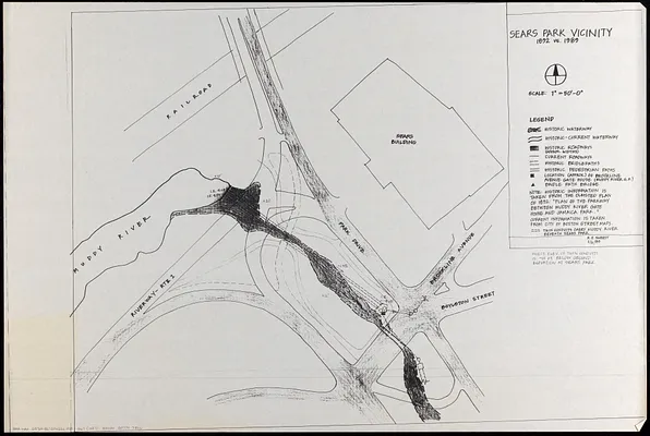 Sears Park conceptual site plan with historic waterway
