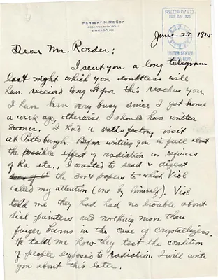 Letters Received to Mr. Roeder [A. Roeder], June 22, 1925