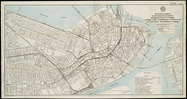 Boston Subway, East Boston Tunnel, Washington St. Tunnel, tunnel for Cambridge connection & proposed Riverbank Subway