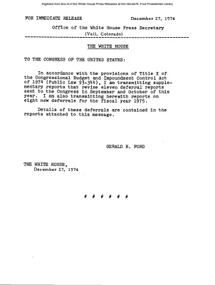 President Transmits Reports to Congress [Ford Speech or Statement]