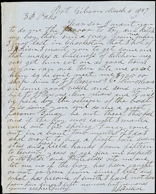 E. C. Briscoe, Port Gibson, Miss., autograph letter signed to Ziba B. Oakes, 8 March 1857