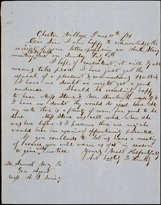 Letter from F. Hinckly, Chester Village, [Massachusetts], to Samuel May, [18]51 June 11th