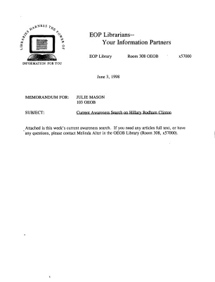 Lexis-Nexis Awareness Search Hillary Rodham Clinton,  June 3, 1998 [loose]