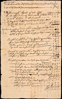 Account of Provisions Paid By the Town, 1775