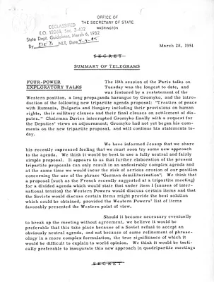 Memorandum, State Department Summary of Telegrams