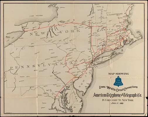 Map showing long distance telephone lines and metallic circuit connections