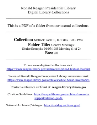 Geneva Meetings: Shultz/Gromyko 01/07/1985 Morning (1)