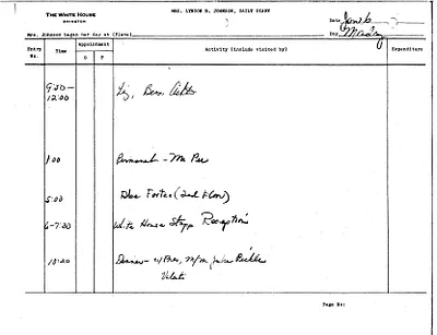 Lady Bird Johnson's Daily Diary Entry, 1/6/1964