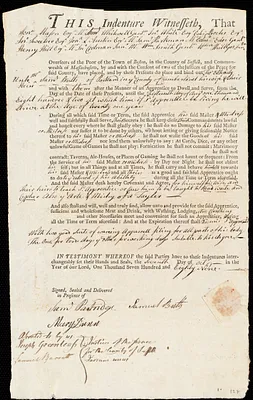 Thomas Ethridg indentured to apprentice with Samuel Butts of Portland, 7 October 1789