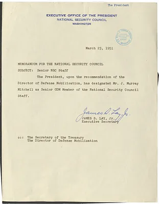 Memorandum from James S. Lay, Jr. to the National Security Council