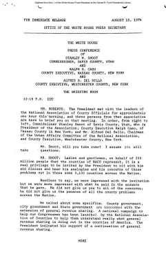 Press Conference of Stanley M. Smoot, Commissioner, Davis County, Utah, and Ralph G. Caso, County Executive, Nassau County, New York, and Alfred B. Del Bello, County Executive, Westchester County, New York