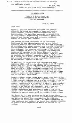 Text of a letter from the President to the Honorable John B. Anderson