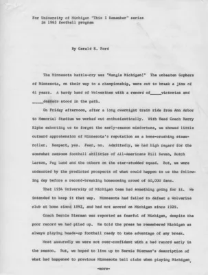 Article Written by Gerald R. Ford for the "This I Remember" Series in the  University of Michigan Football Program