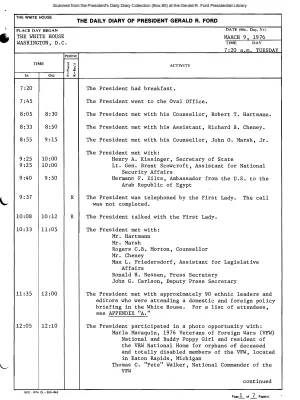 President Gerald R. Ford's Daily Diary, March 09, 1976