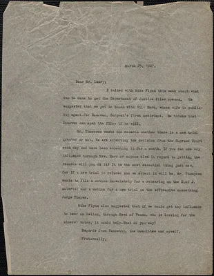 Sacco-Vanzetti Defense Committee typed letter (copy) to [John J.] Leary, [Jr.?], Boston, Mass., March 25, 1927