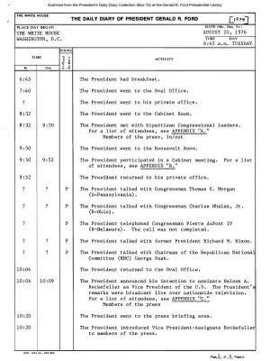 President Gerald R. Ford's Daily Diary, August 20, 1974