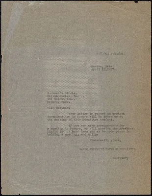 Sacco-Vanzetti Defense Committee typed letter (copy) to Milton Canler (Workmen's Circle), Boston, Mass., April 12, 1927