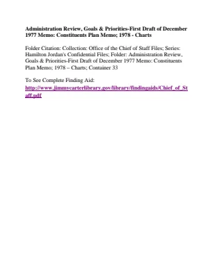 Administration Review, Goals and Priorities - First Draft of December 1977 Memo: Constituents Plan Memo, 1978 - Charts