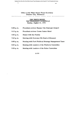 President's Schedule, Sunday, August 15, 1976