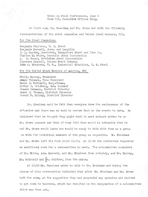 Memorandum, Notes on Steel Conferences
