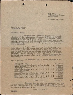 [Fred H. Moore] typed note (copy) to E[lizabeth] G[lendower] Evans Boston, Mass., September 20, 1921