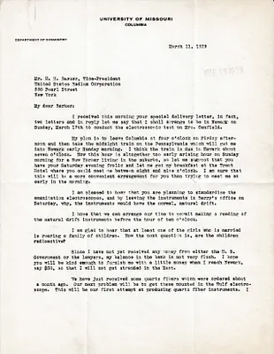 Letters Received to H.H. Barker, March 11, 1929