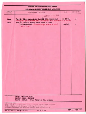 Memorandum from James Webb to Charles Murphy, with Attachments