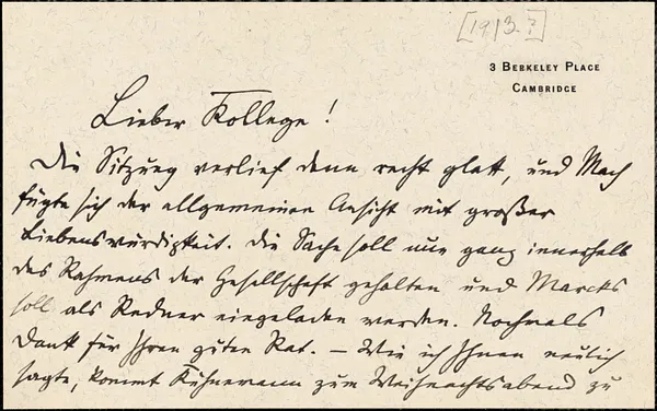 Francke, Kuno, 1855-1930 autograph card signed to Hugo Münsterberg, Cambridge, Mass., [1913?]