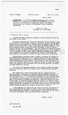 White House Press Release, Message from President Harry S. Truman to the United States Senate
