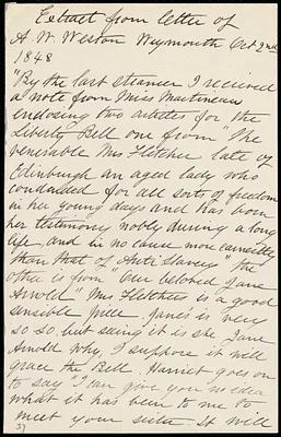 Extract from letter from Anne Warren Weston, Weymouth, [Mass.], to Emma Forbes Weston, Oct. 2nd, 1848