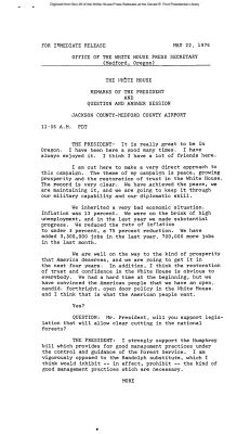 Remarks of the President and Question and Answer Session, Jackson County-Medford County Airport [Ford Speech or Statement]